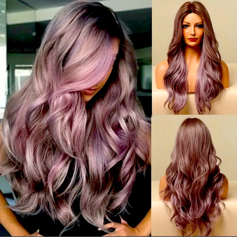 24"synthetic purple and brown wig FREE WIG TRIPOD WITH PURCHASE